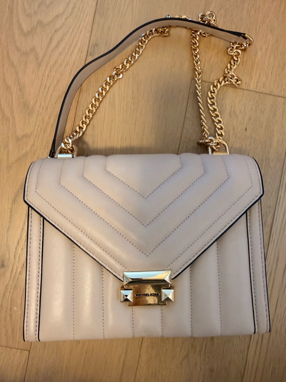 Michael Kors Blush Quilted Leather Crossbody with Gold Chain